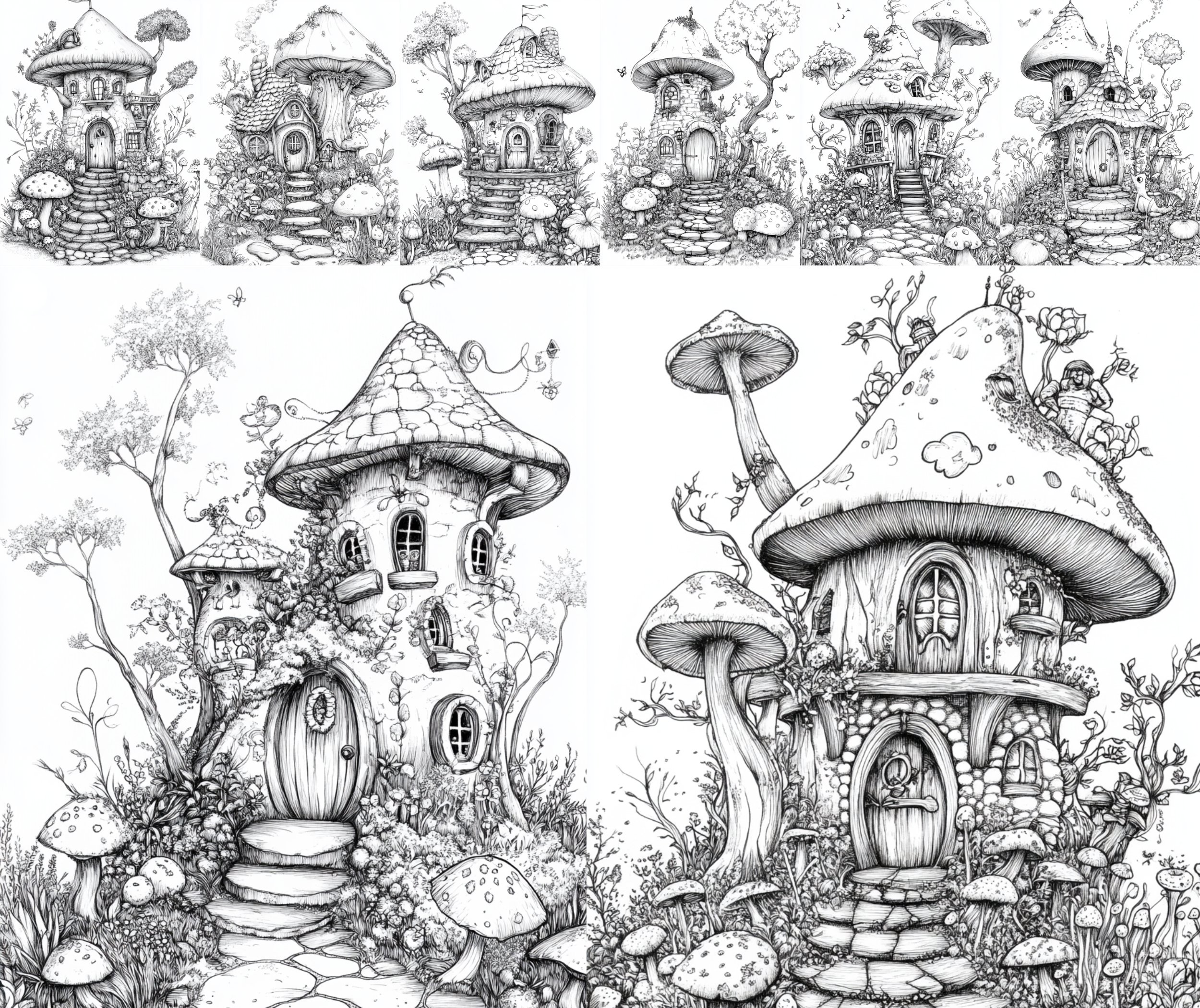 Whimsical Mushroom Cottage Coloring Pages