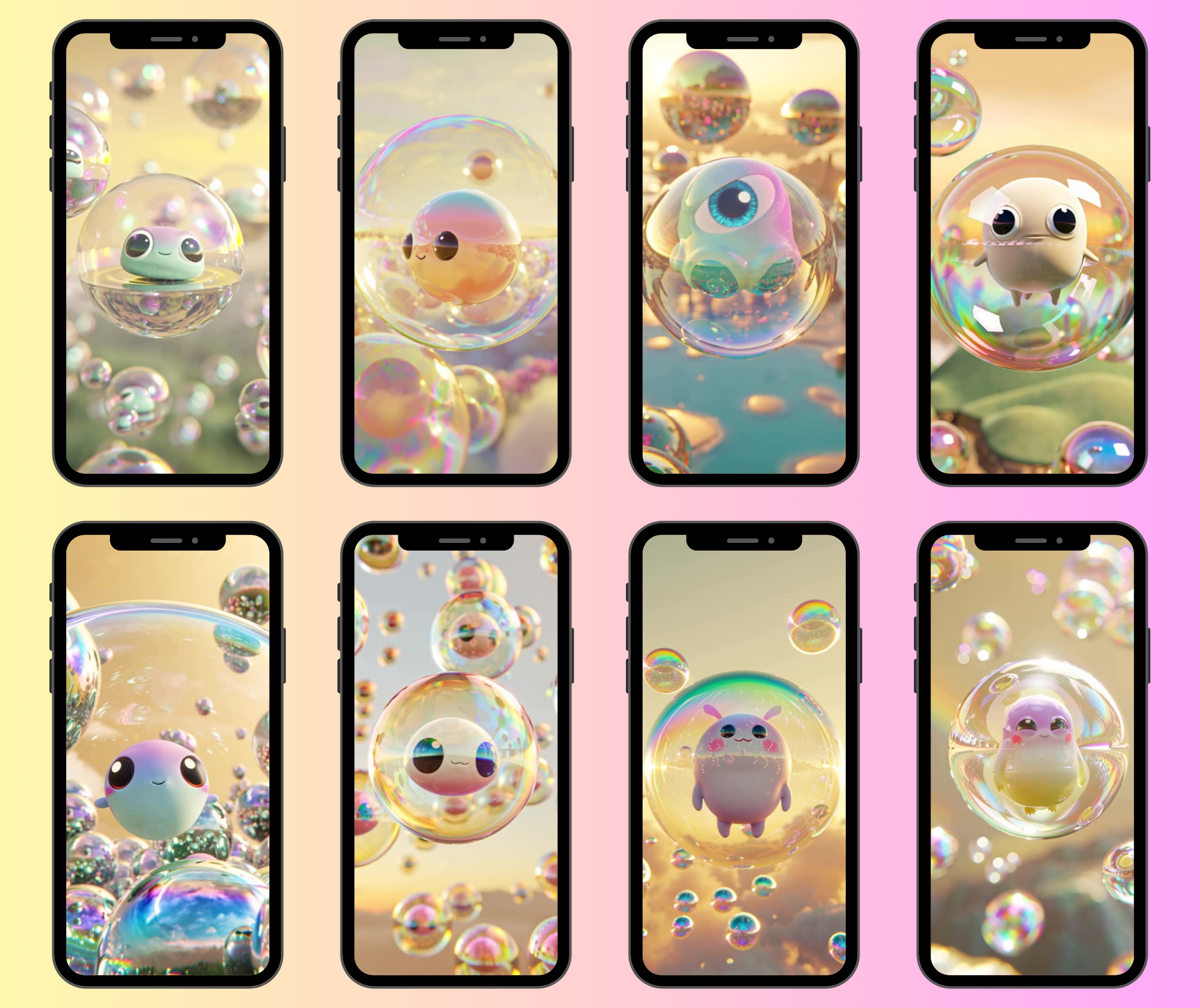 Mobile Backgrounds Cute Animated Bubble Creatures 3 Mobile Animated Wallpapers + Canva Template Including All Clips