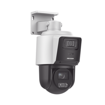 [TandemVu] PTZ IP 4 Megapixel con Cámara Panoramica 4 Megapixel / 4X Zoom / Dual Light (40 mts IR + 30 mts Luz Blanca) / ACUSENSE / IP66 / PoE+ / DARKFIGHTER / Micro SD / Incluye Base para Techo o Pared