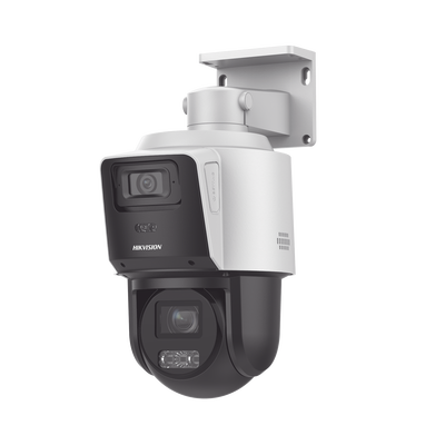 [TandemVu] PTZ IP 4 Megapixel con Cámara Panoramica 4 Megapixel / 4X Zoom / Dual Light (40 mts IR + 30 mts Luz Blanca) / ACUSENSE / IP66 / PoE+ / DARKFIGHTER / Micro SD / Incluye Base para Techo o Pared