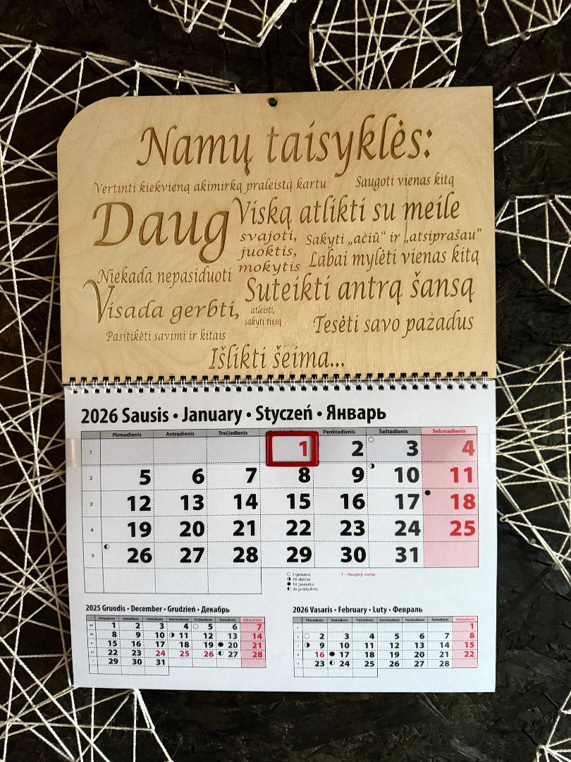 2026 metų kalendorius namų taisyklės