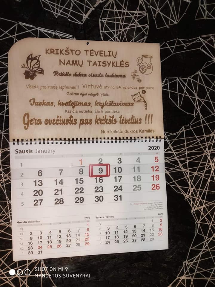 2026 metų kalendorius krikšto tėvams