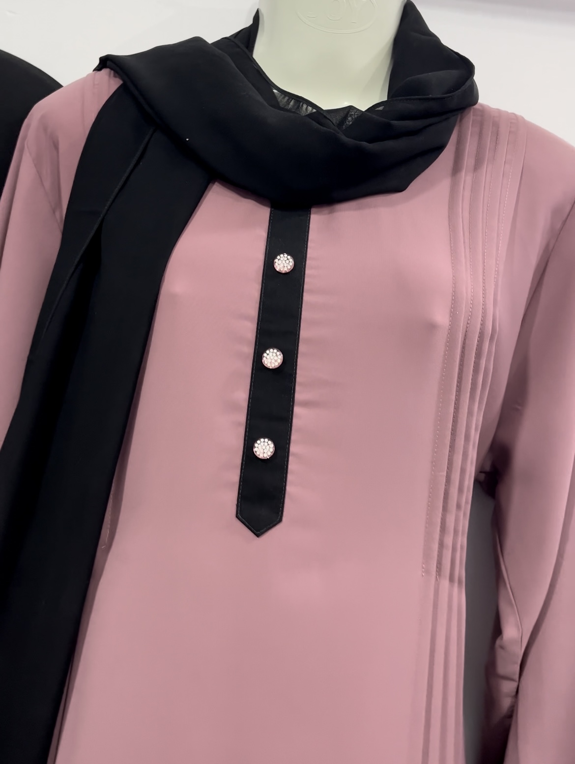 Elegant pink abaya with black scarf (EB00009)