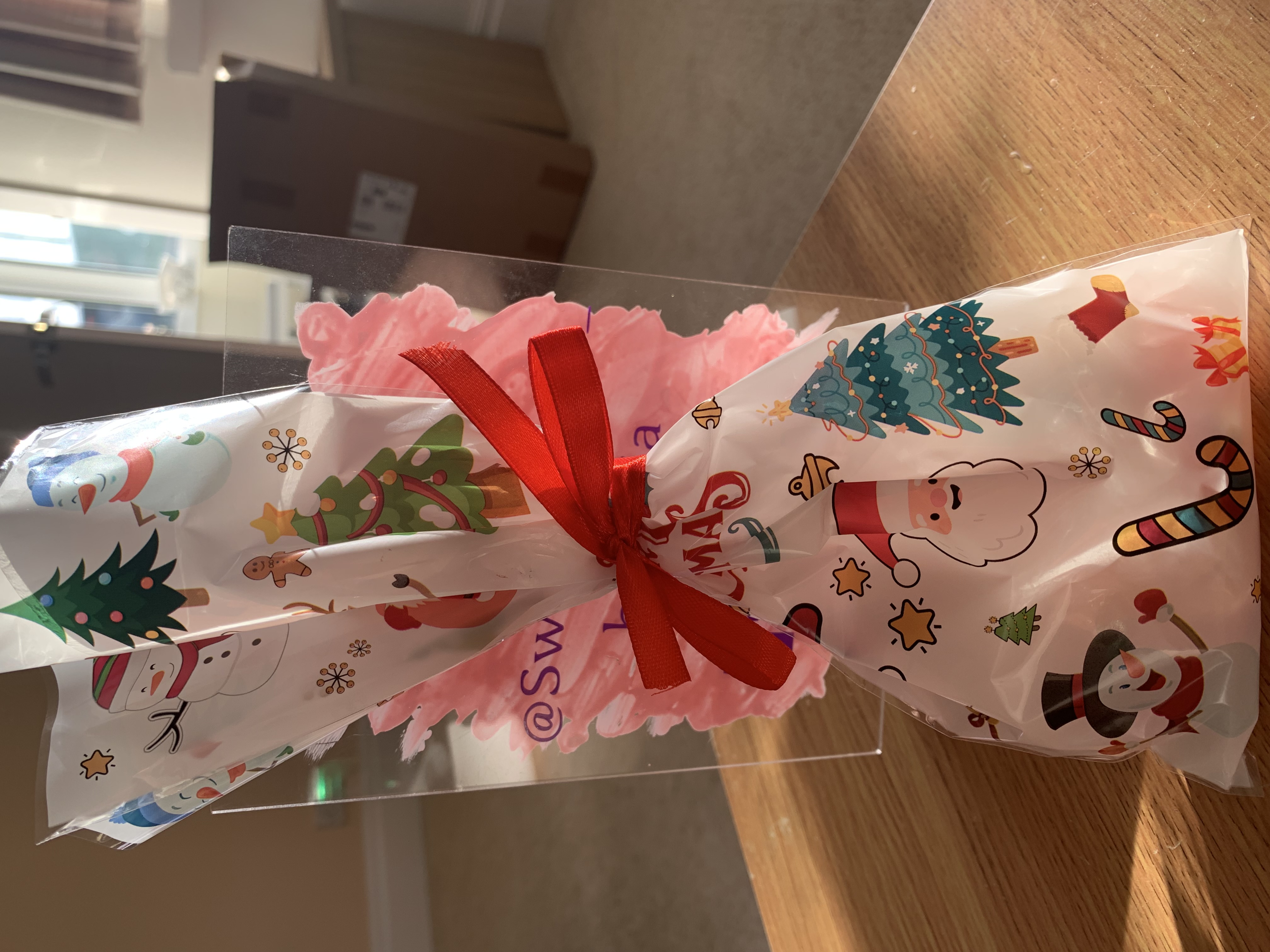 Christmas treat bag with sweets and two tone organza ribbon 