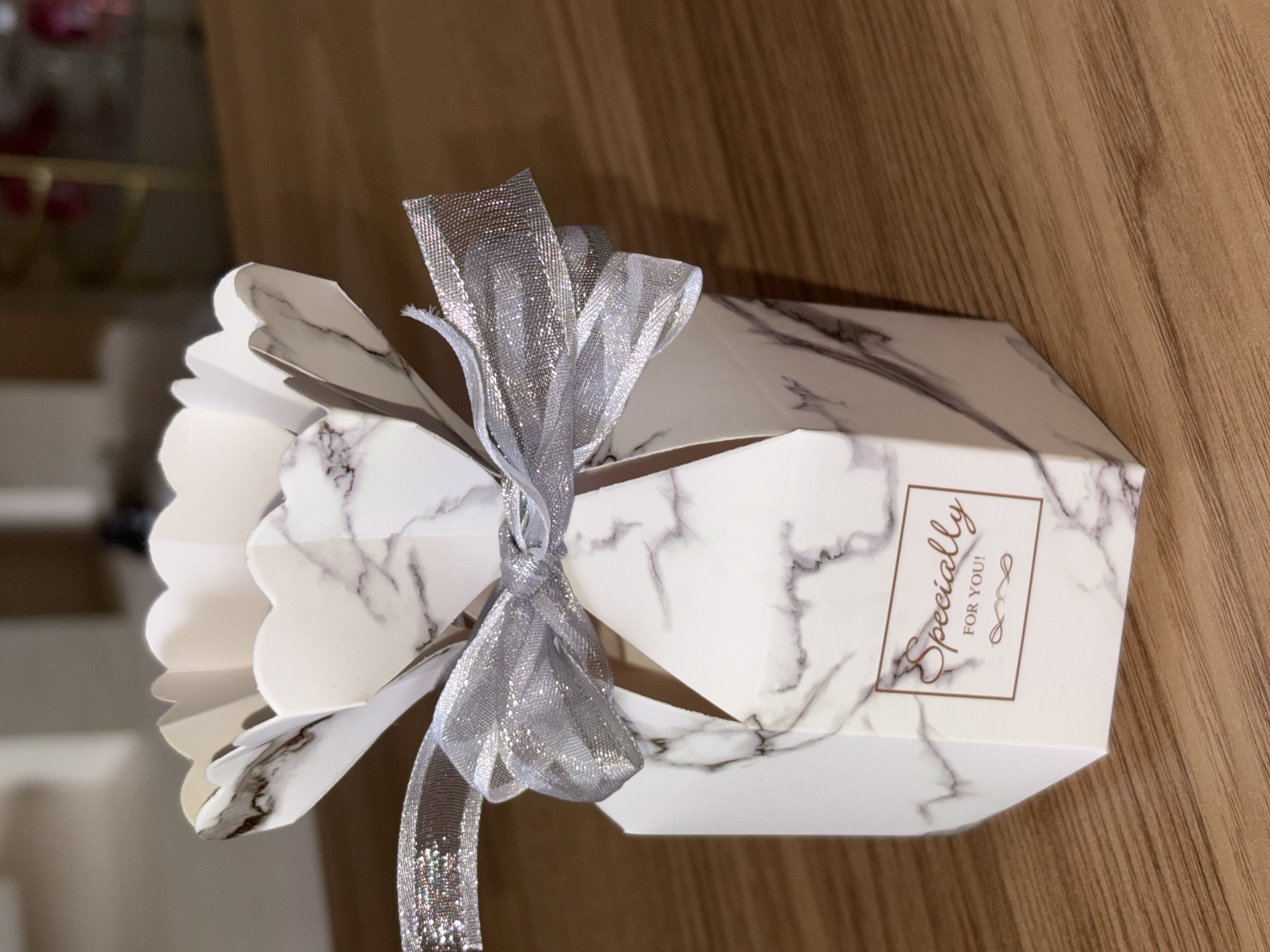 🩶Grey Marble Favour Box With Grey Two Tone Ribbon🩶
