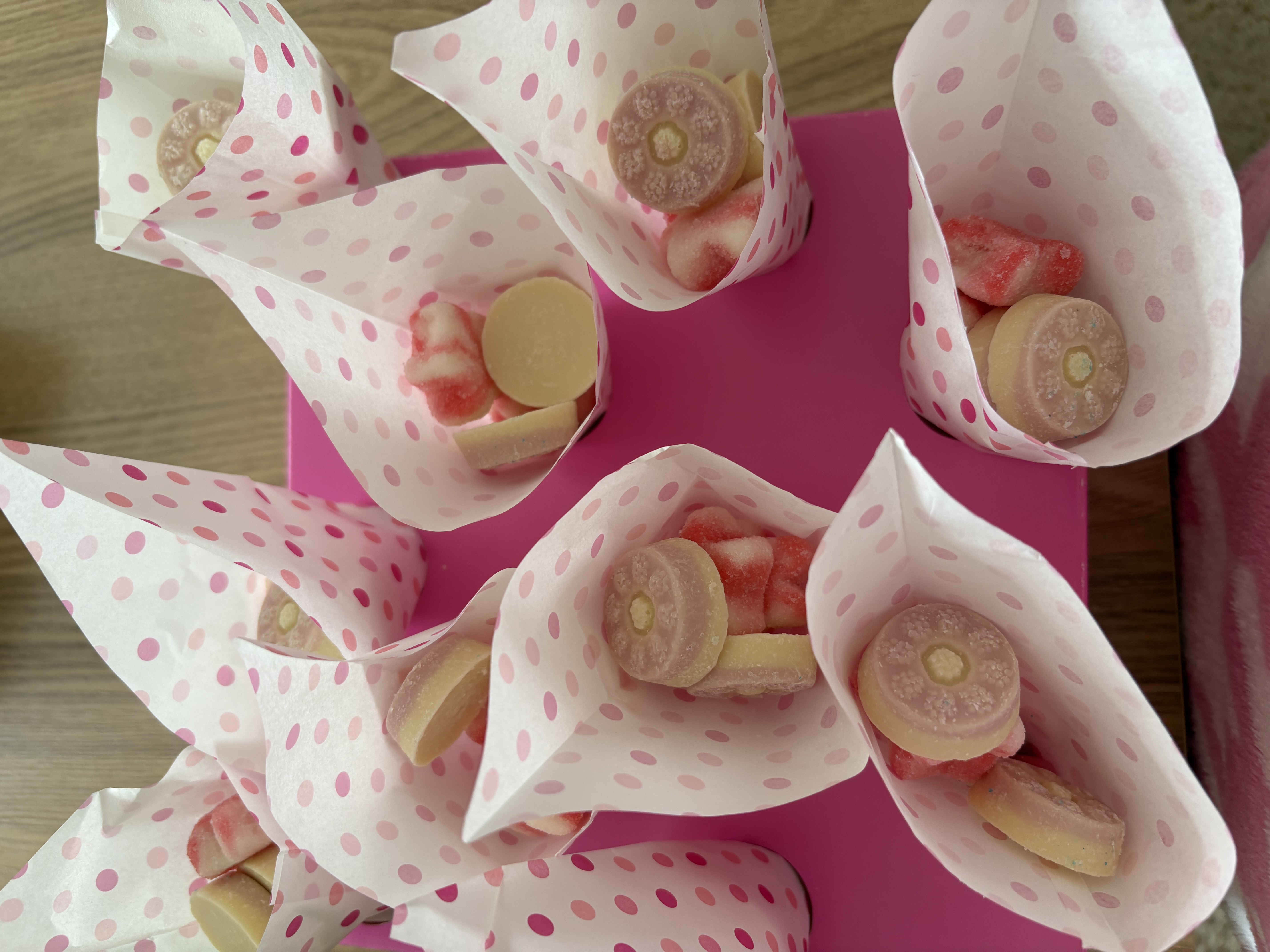 Pink Polka Dot Candy Cones and holder