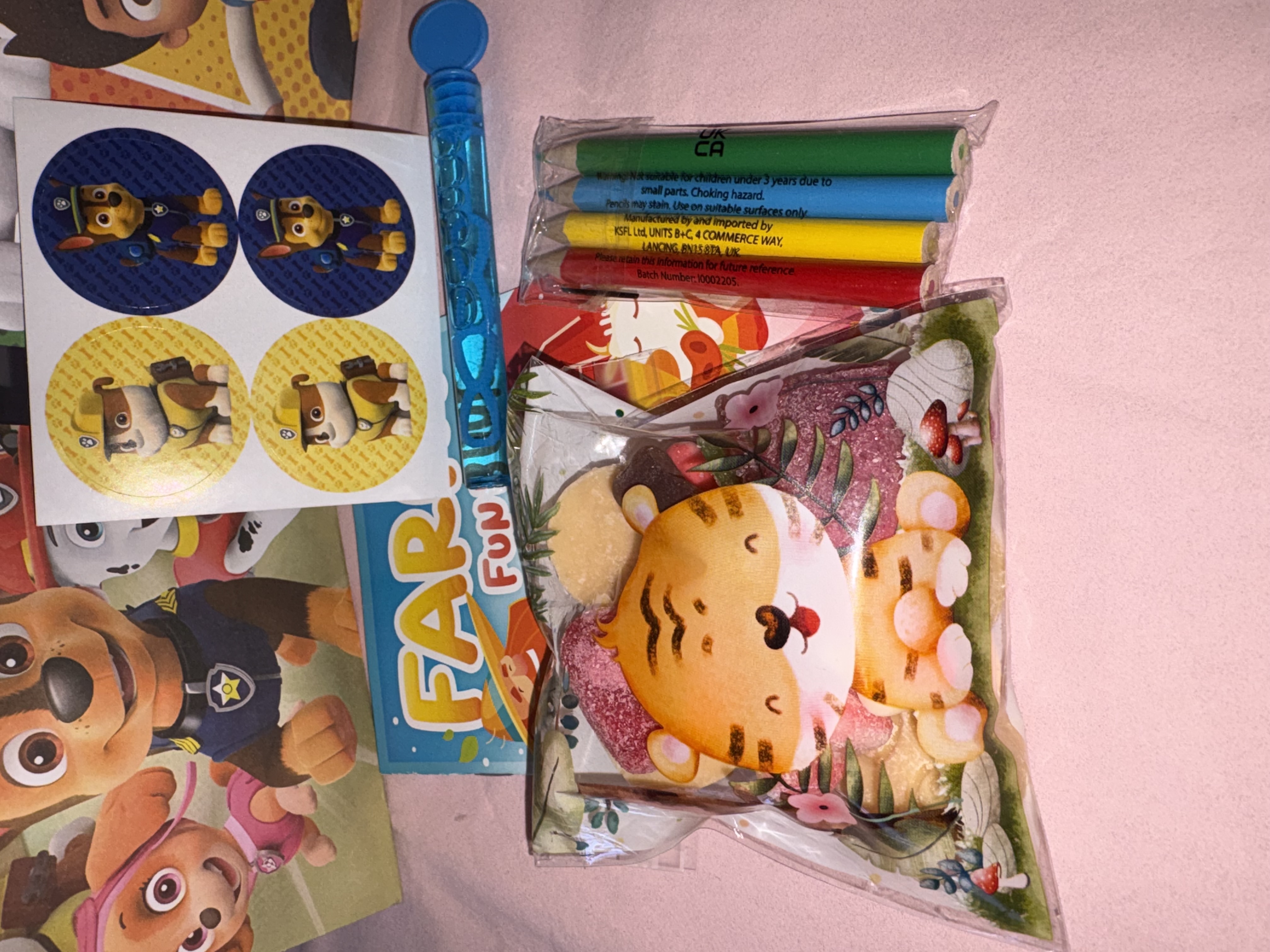 Paw Patrol party bags complete with a variety of party items