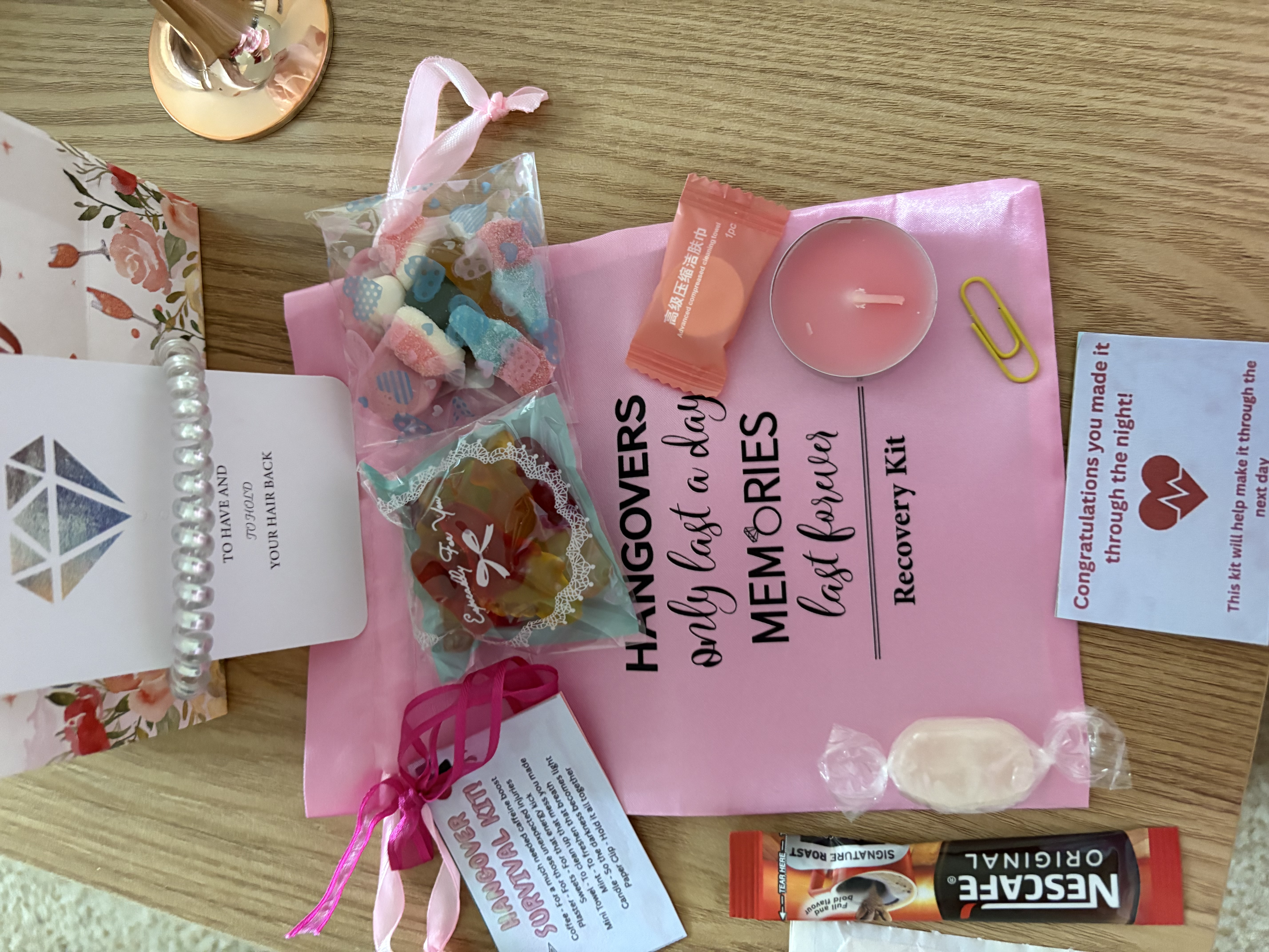 Bridal treat bags with Hangover Recovery Kit