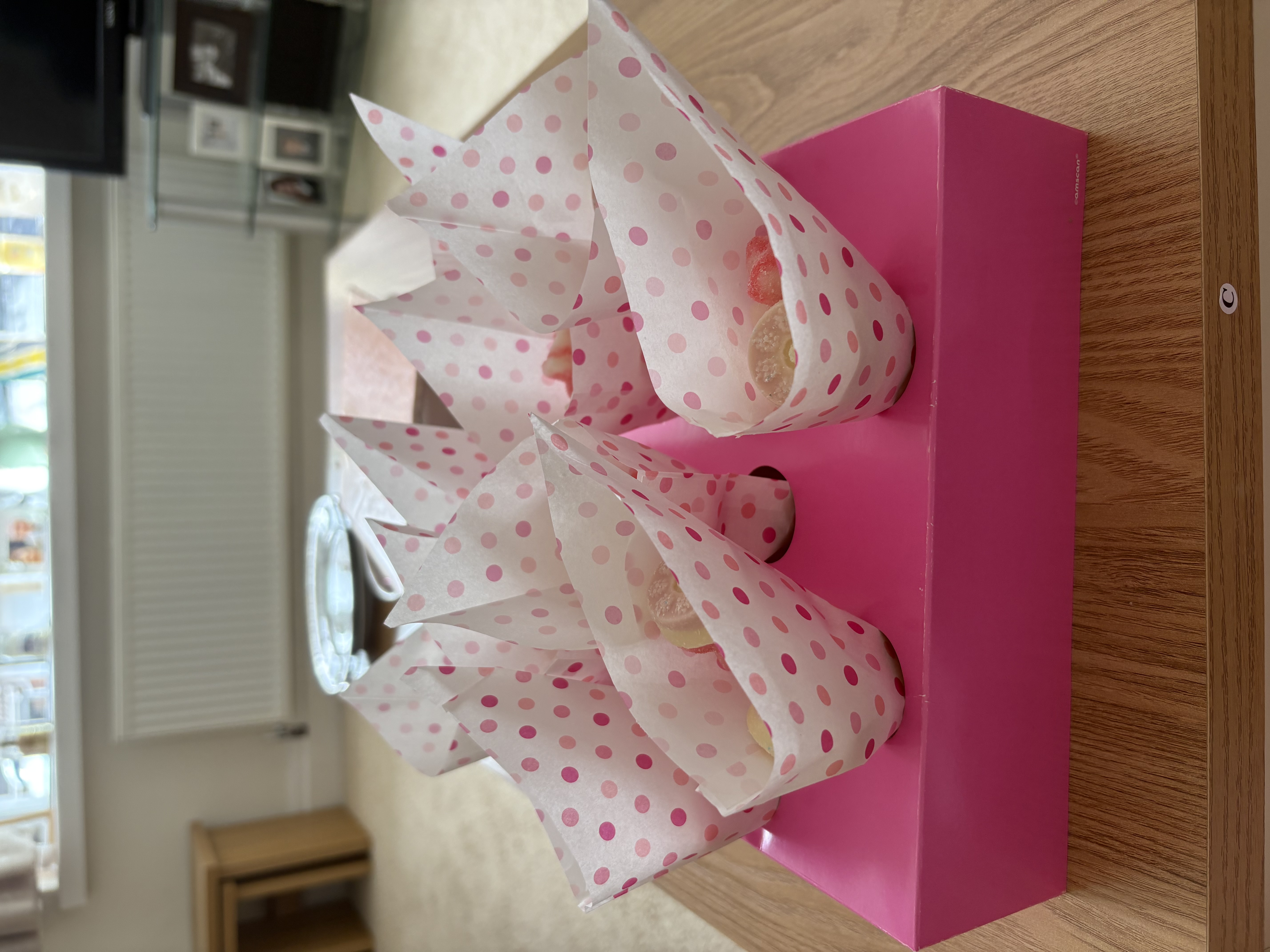 Pink Polka Dot Candy Cones and holder
