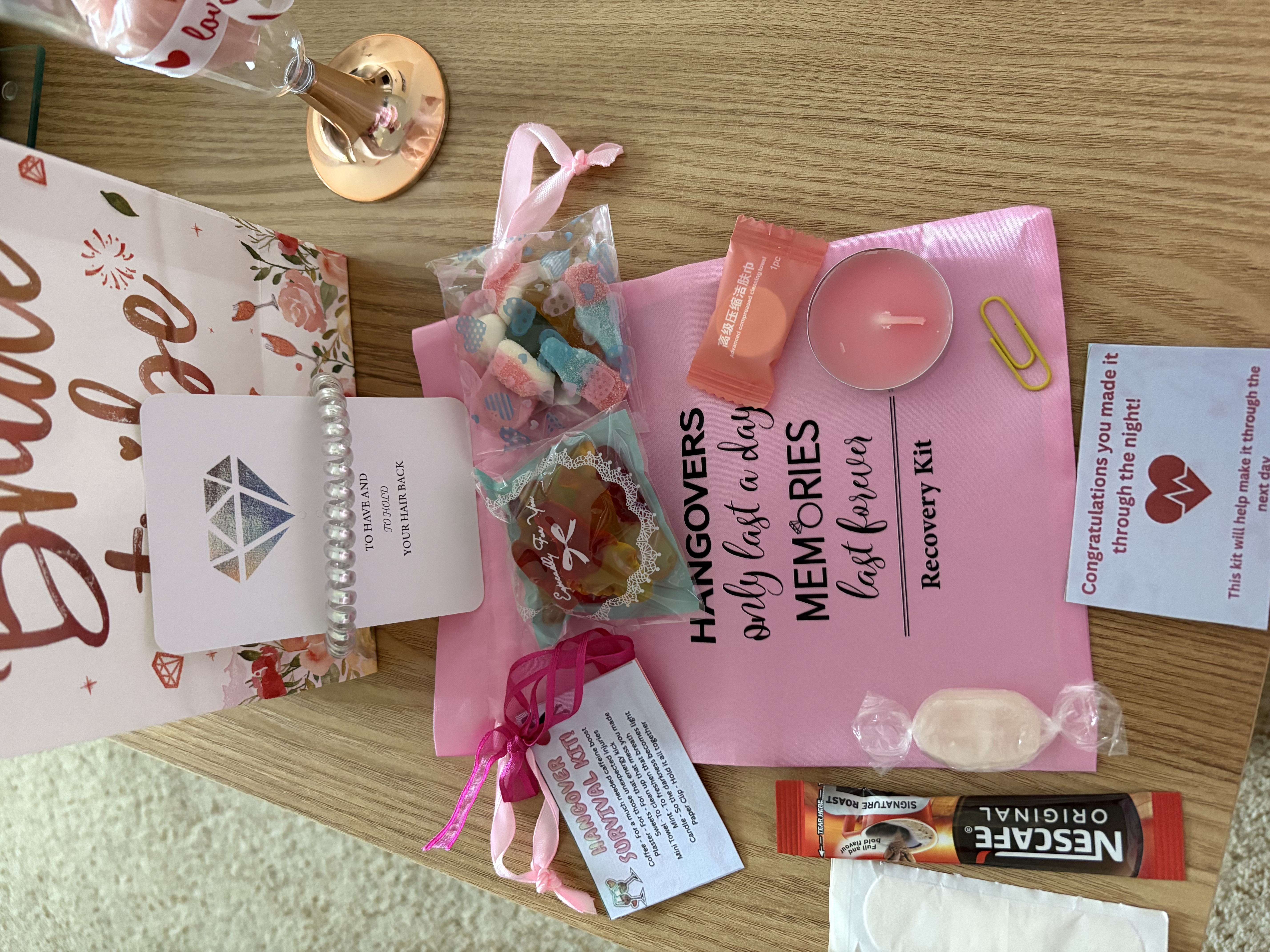 Bridal treat bags with Hangover Recovery Kit