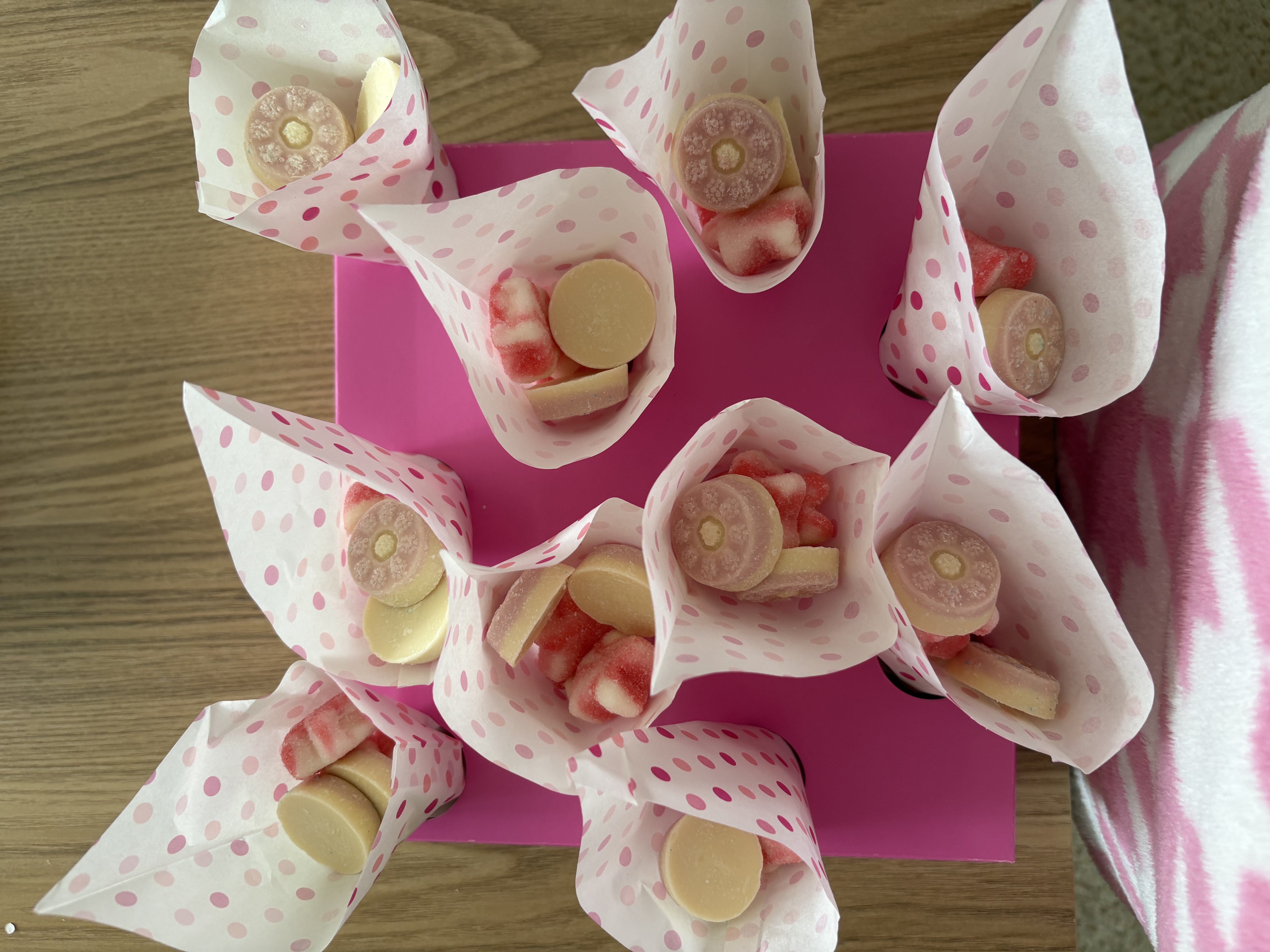 Pink Polka Dot Candy Cones and holder