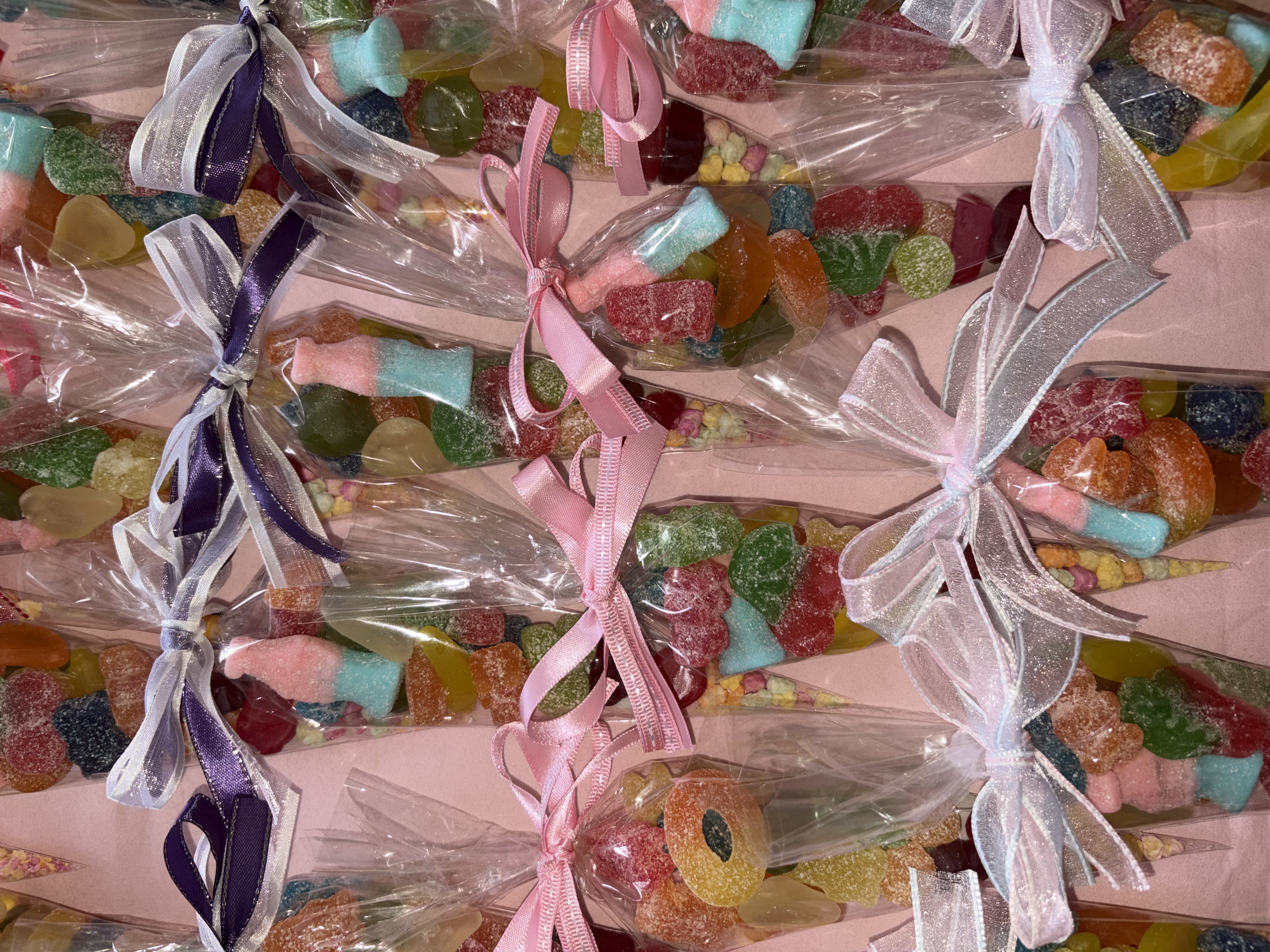 Small sweetcones complete with two tone organza ribbon