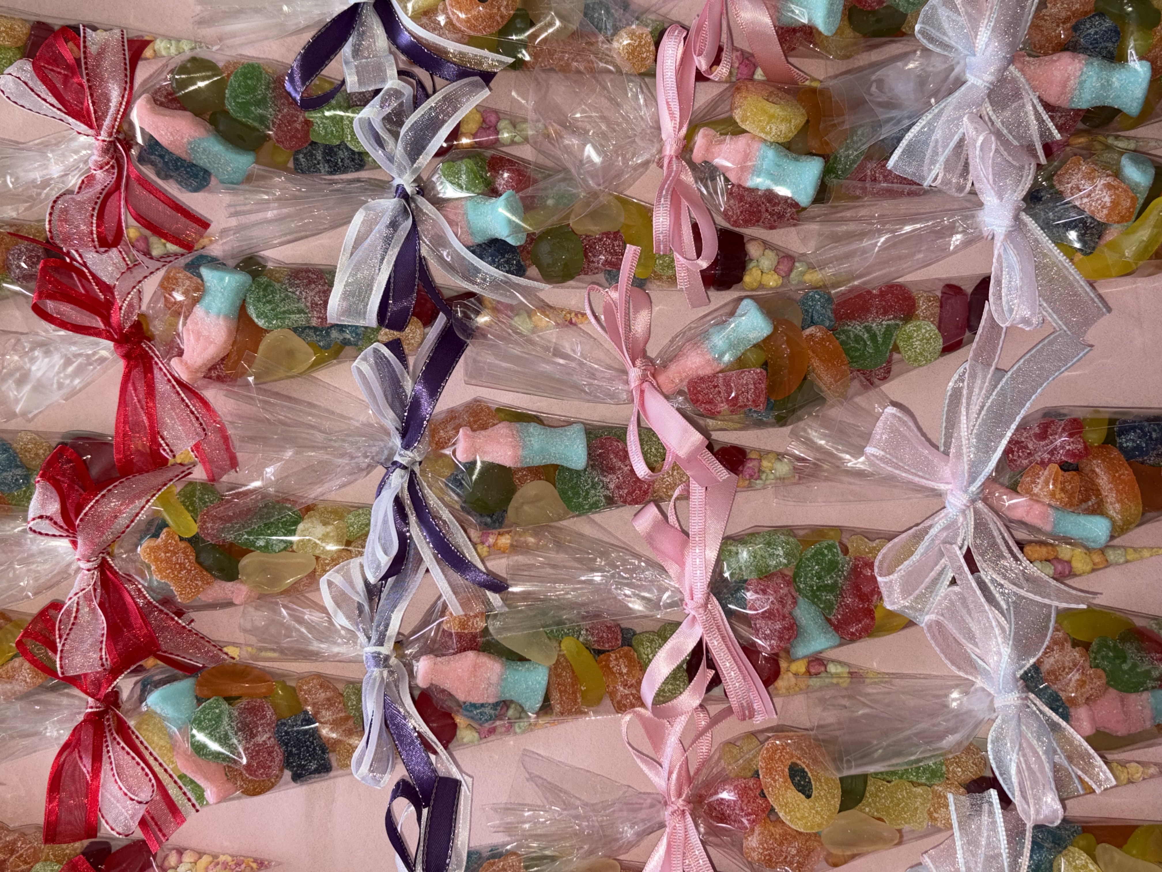 Small sweetcones complete with two tone organza ribbon