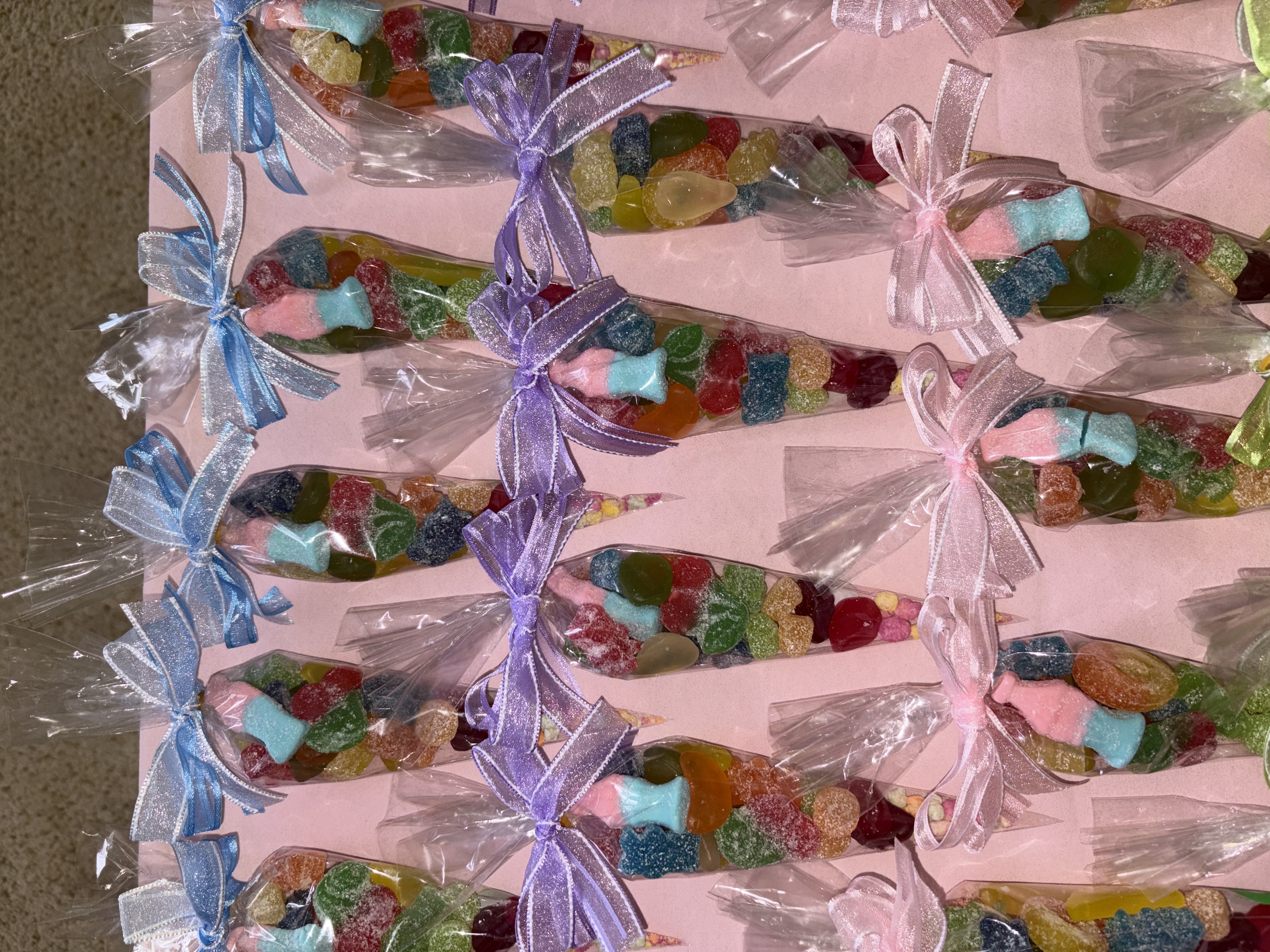 Small sweetcones complete with two tone organza ribbon