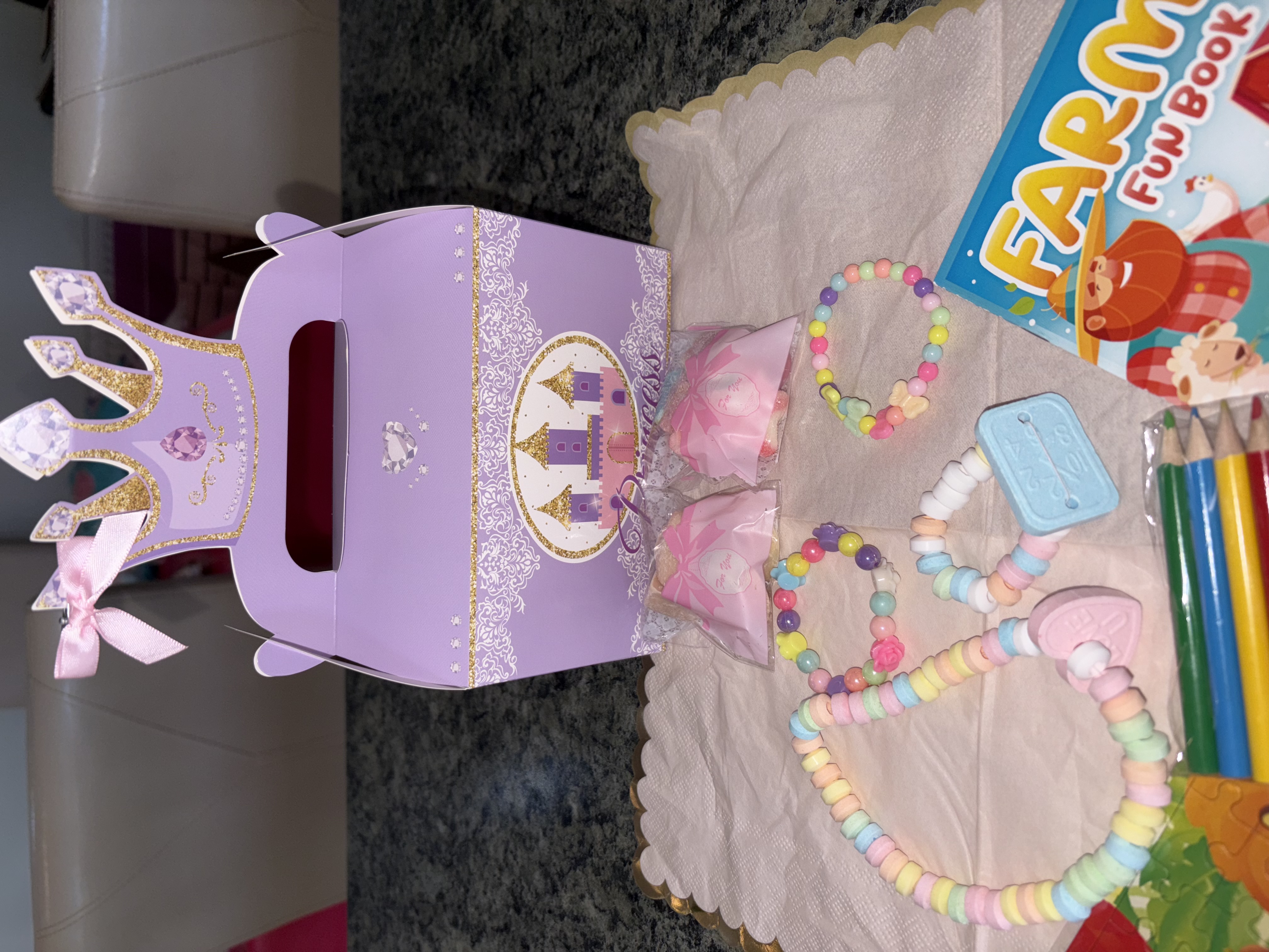 Princess party treat box in purple or pink