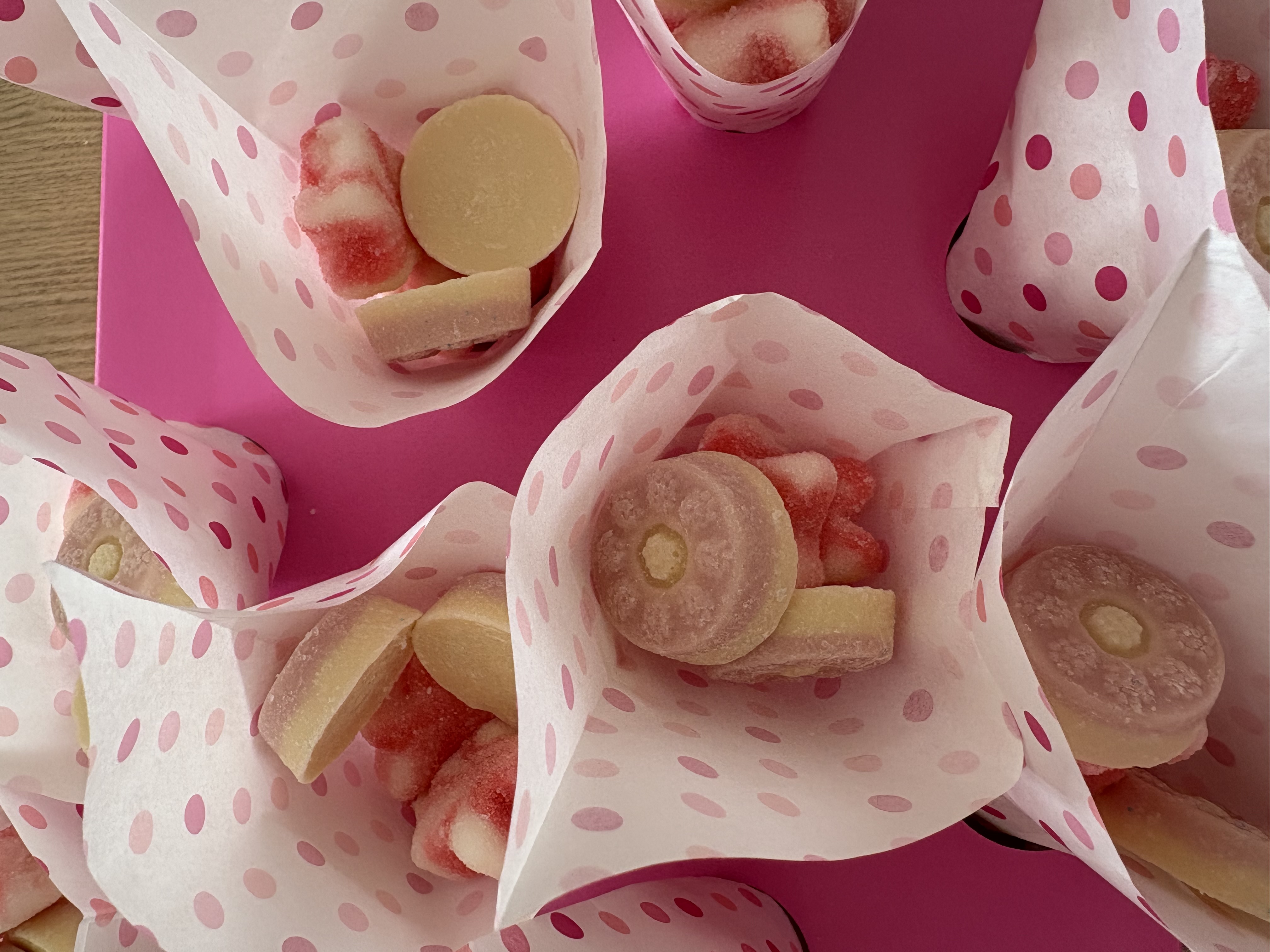 Pink Polka Dot Candy Cones and holder
