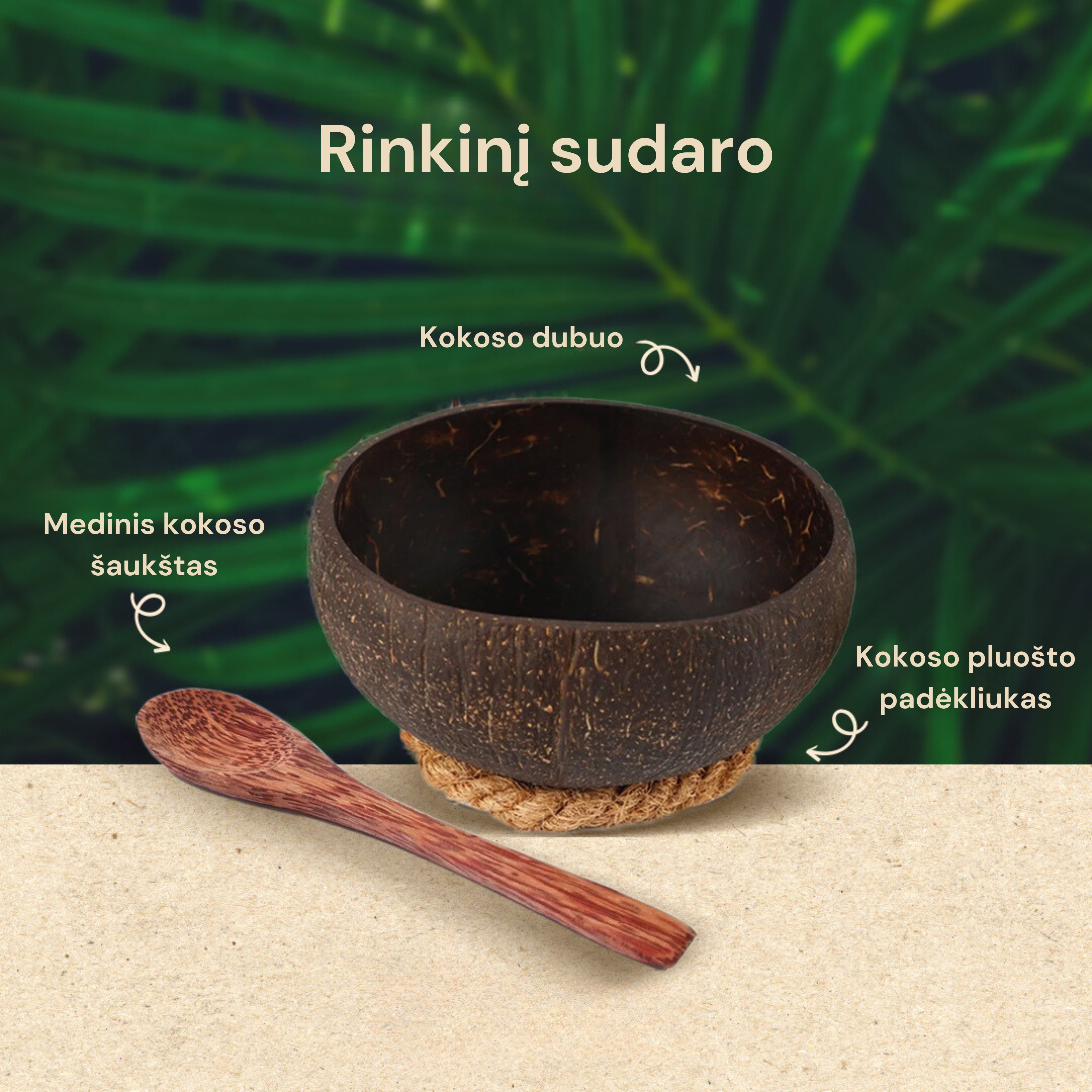 Poliruoto kokoso dubens rinkinys