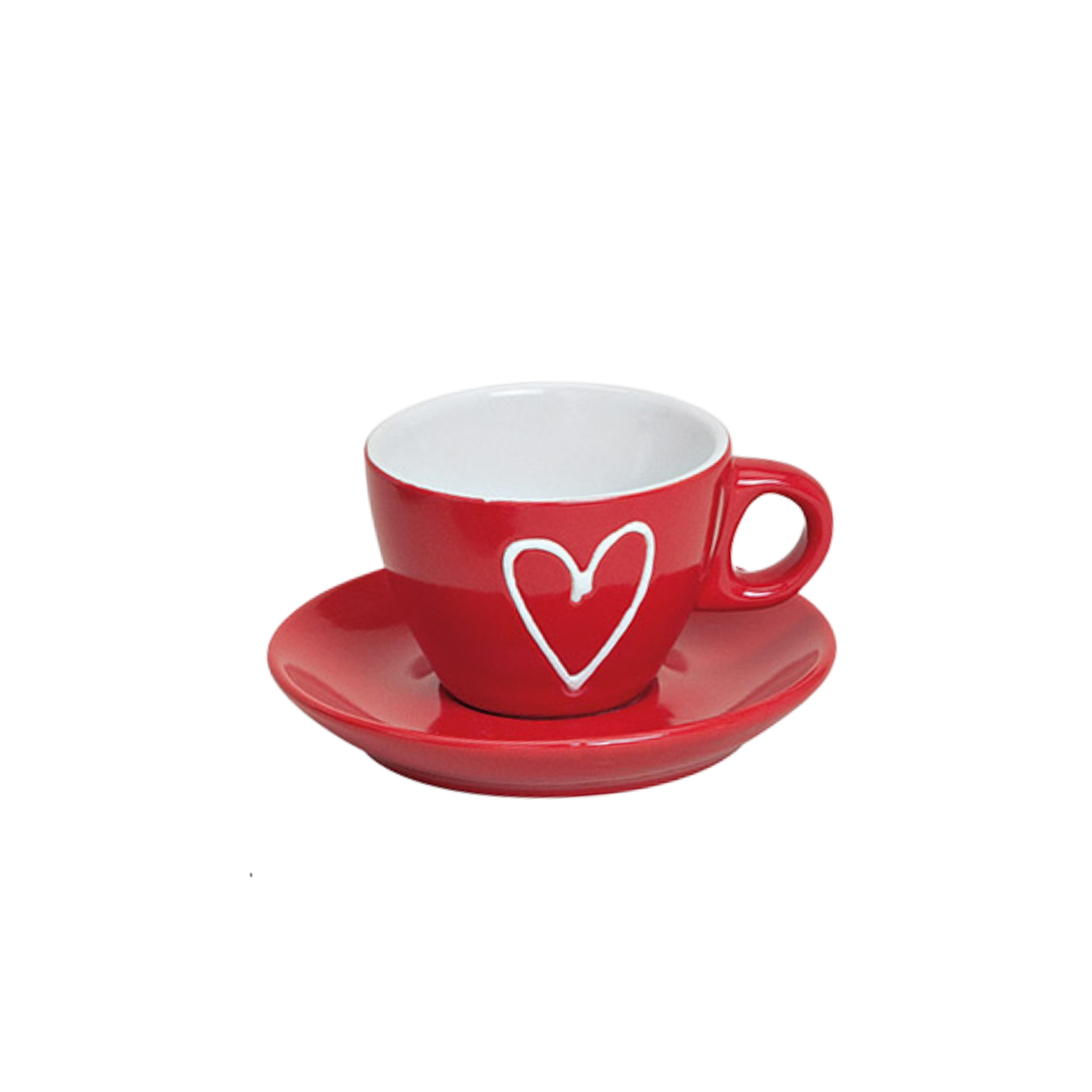 Raudonas espresso puodelis su lėkštute