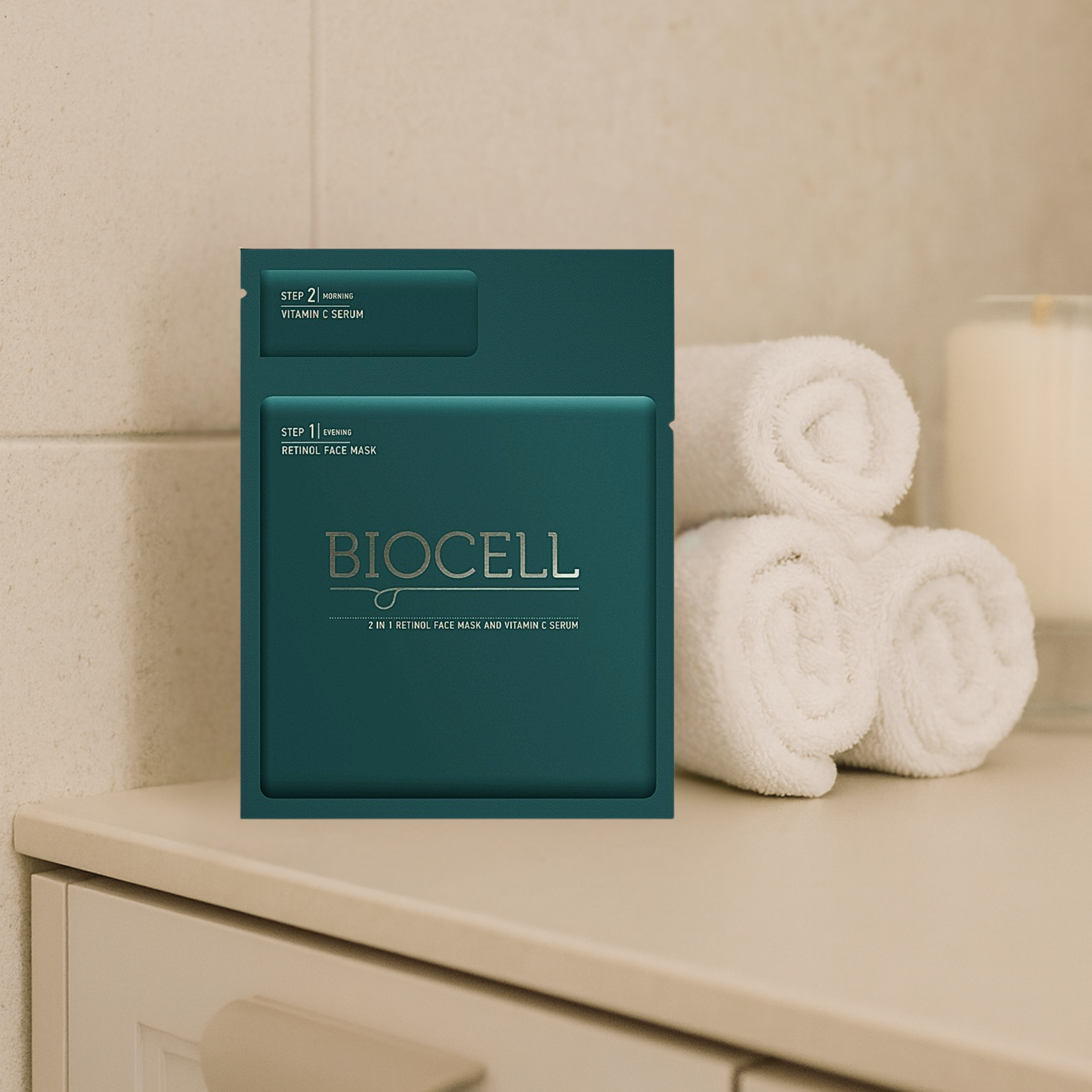 BIOCELL 2in1 retinolio veido kaukė ir vitamino C serumas