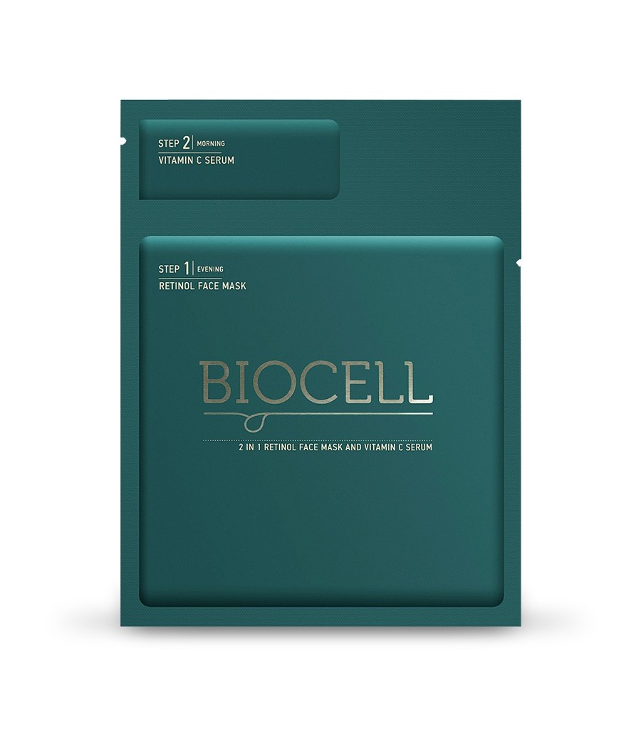BIOCELL 2in1 retinolio veido kaukė ir vitamino C serumas