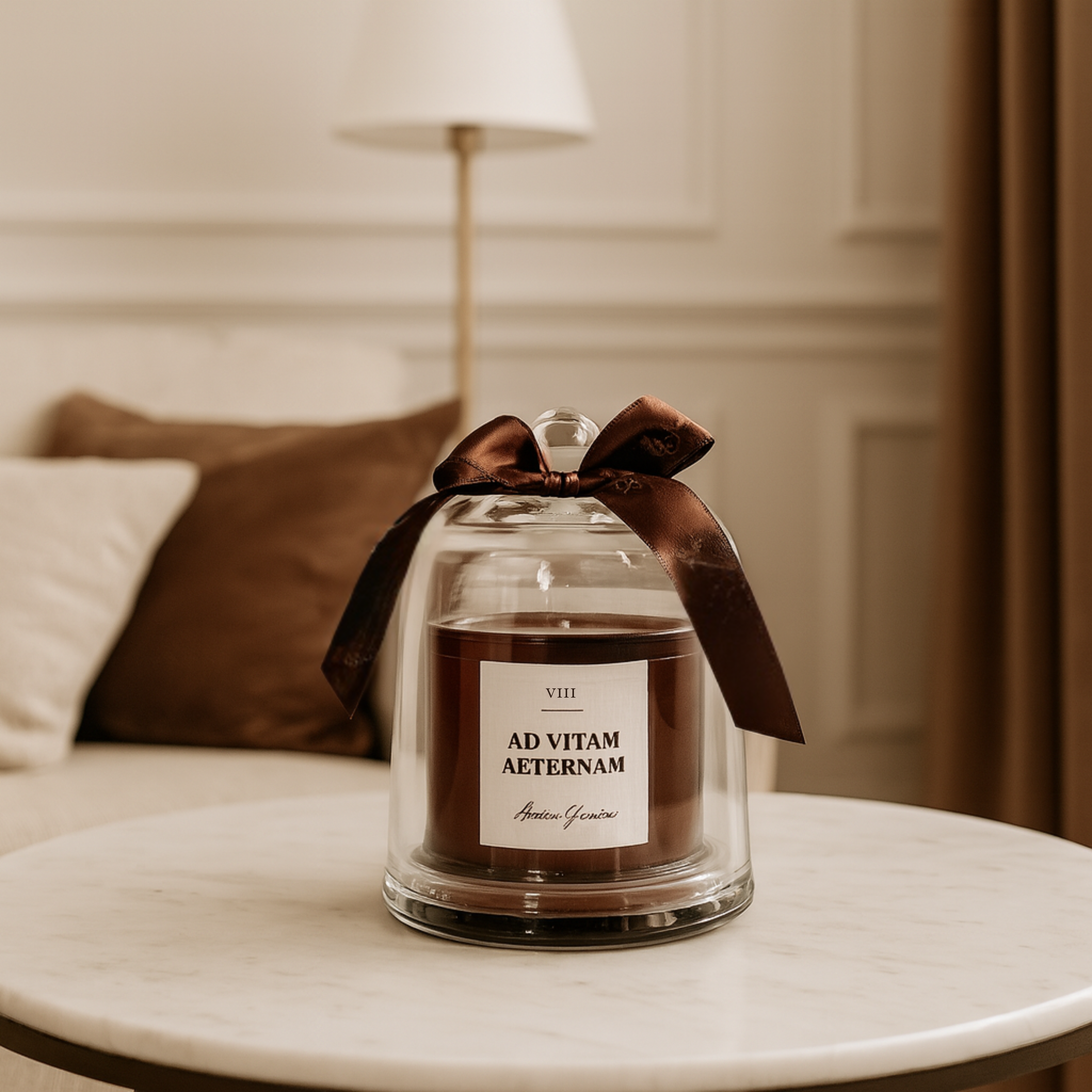 Jazminų kvapo žvakė po stikliniu gaubtu