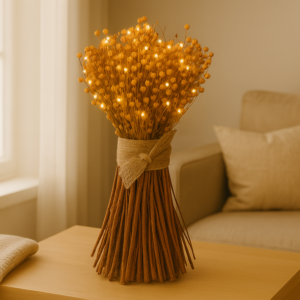 Šviečiantis džiovintų linų ryšulys