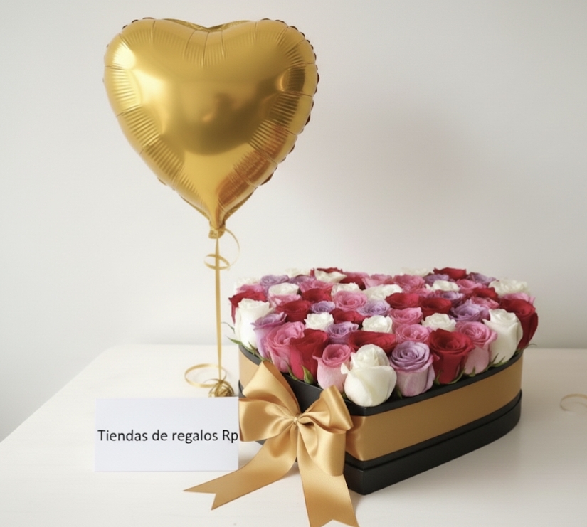 Caja Corazón Dúo de Rosas Bicolor en Villavicencio