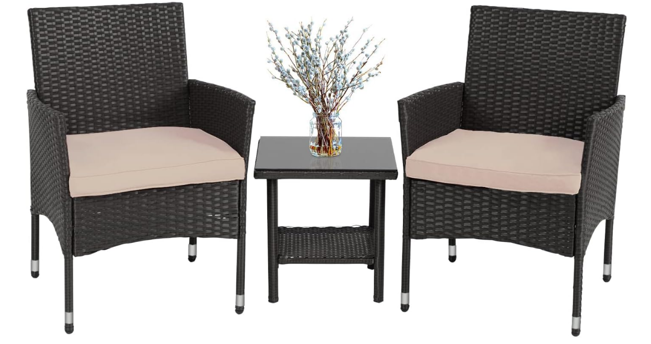 Patio Furniture Set Outdoor Furniture Wicker Bistro Rattan Chair Conversation Sets with Coffee Table for Yard Backyard Lawn Porch Poolside Balcony,Black