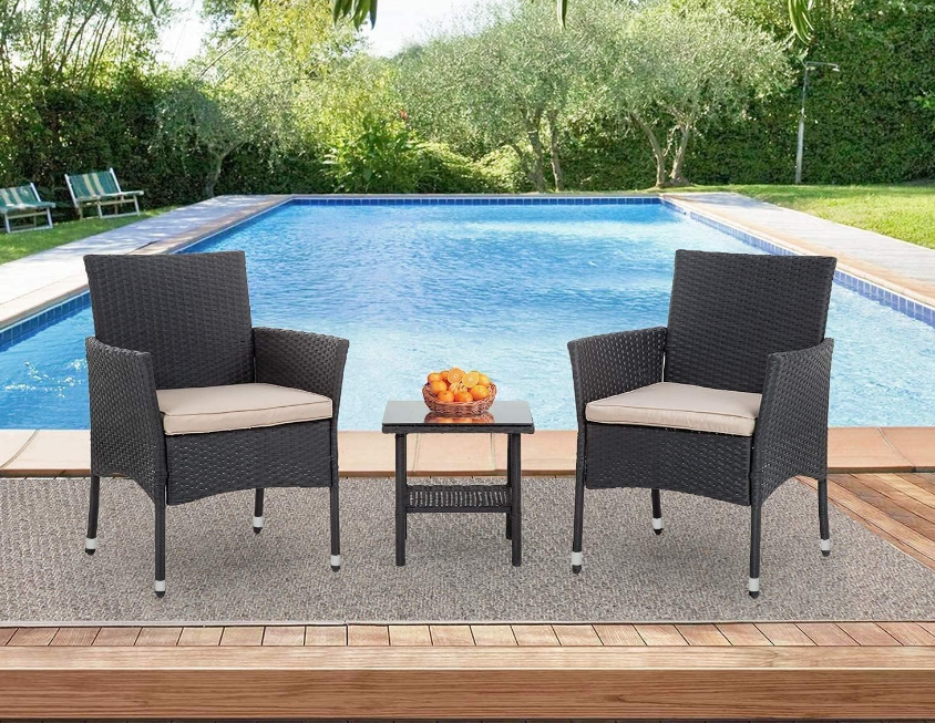 Patio Furniture Set Outdoor Furniture Wicker Bistro Rattan Chair Conversation Sets with Coffee Table for Yard Backyard Lawn Porch Poolside Balcony,Black