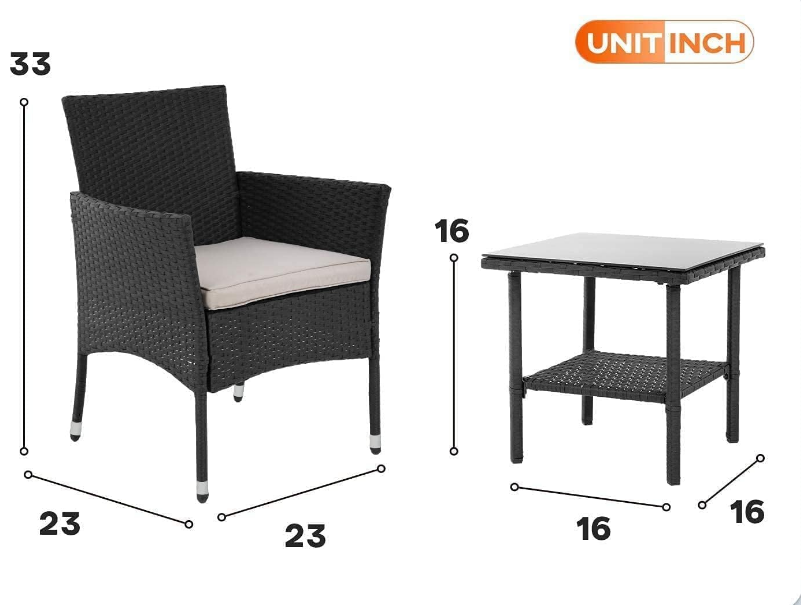 Patio Furniture Set Outdoor Furniture Wicker Bistro Rattan Chair Conversation Sets with Coffee Table for Yard Backyard Lawn Porch Poolside Balcony,Black