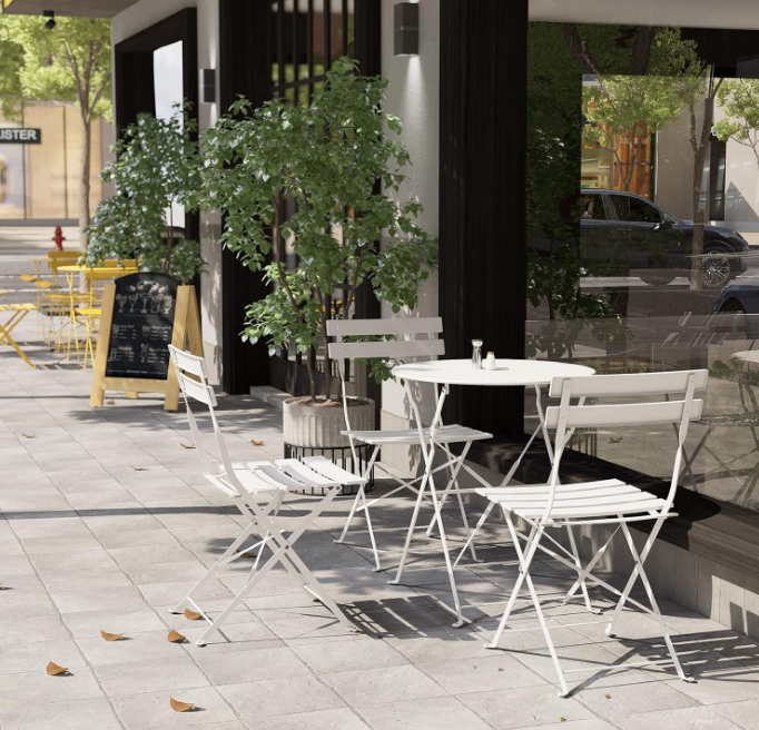 3-Piece Bistro Set Folding Outdoor Furniture Sets with Premium Frame Portable Design for Bistro & Balcony, White