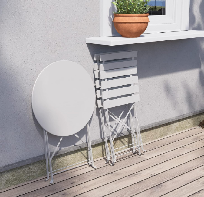 3-Piece Bistro Set Folding Outdoor Furniture Sets with Premium Frame Portable Design for Bistro & Balcony, White