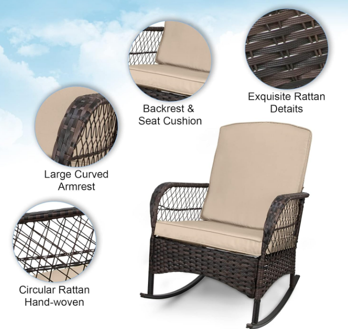 3 pcs Rocking Bistro Set Conversation Chairs PE Wicker Outdoor Rocking Chairs(Rocking Set,Sand)