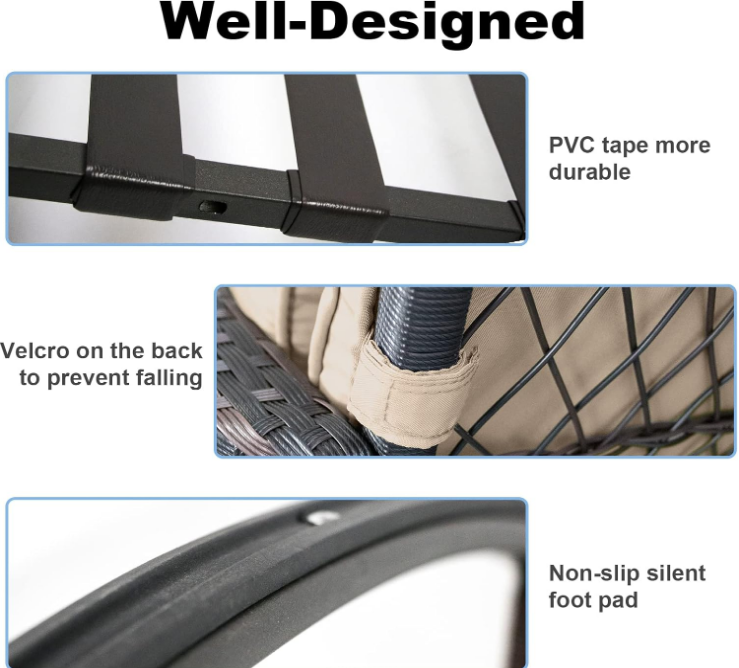 3 pcs Rocking Bistro Set Conversation Chairs PE Wicker Outdoor Rocking Chairs(Rocking Set,Sand)