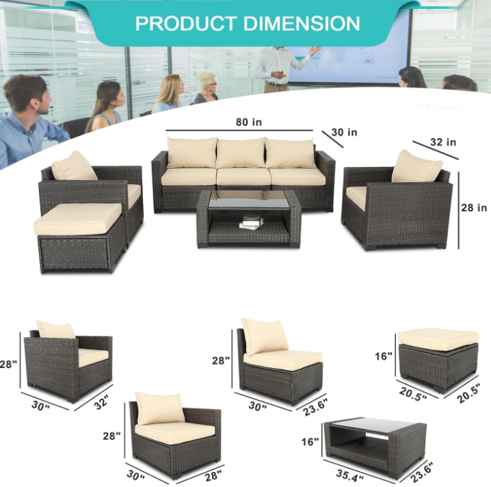 7 Pieces Outdoor Furniture Patio Furniture Sets Conversation Sets Balcony Furniture Outdoor Sectional for Outdoor Indoor Backyard Lawn Garden Porch Poolside (Brown)