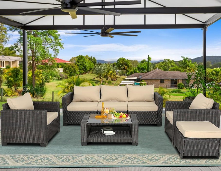 7 Pieces Outdoor Furniture Patio Furniture Sets Conversation Sets Balcony Furniture Outdoor Sectional for Outdoor Indoor Backyard Lawn Garden Porch Poolside (Brown)