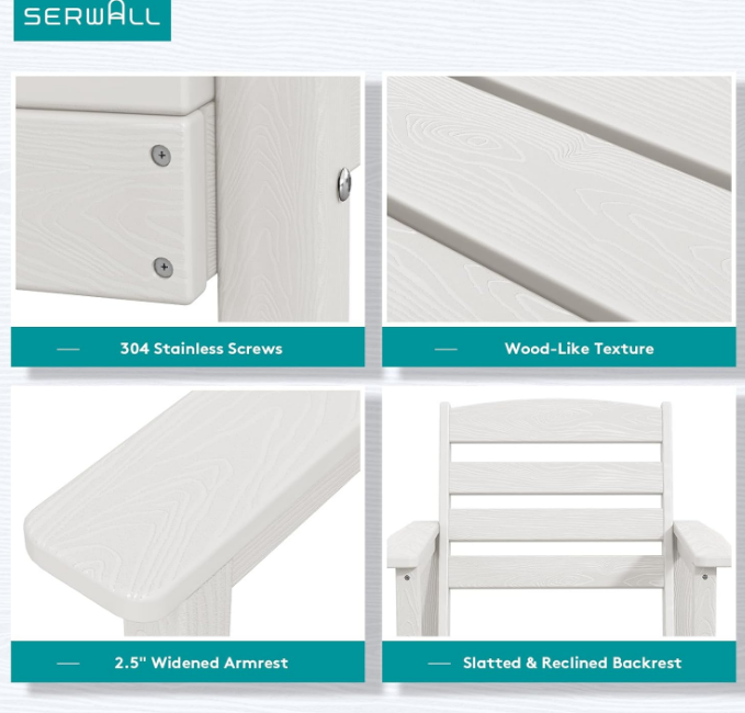 7-Piece Patio Dining Table Sets, Outdoor HDPE Dining Furniture Set with Umbrella Hole Cut-Out Table and 6 Chairs, White