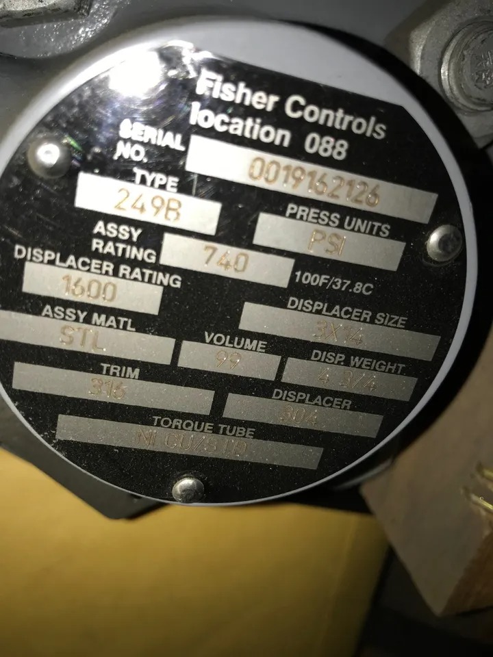 Fisher Controls Level Trol Displacer Controller Type 2500-249B