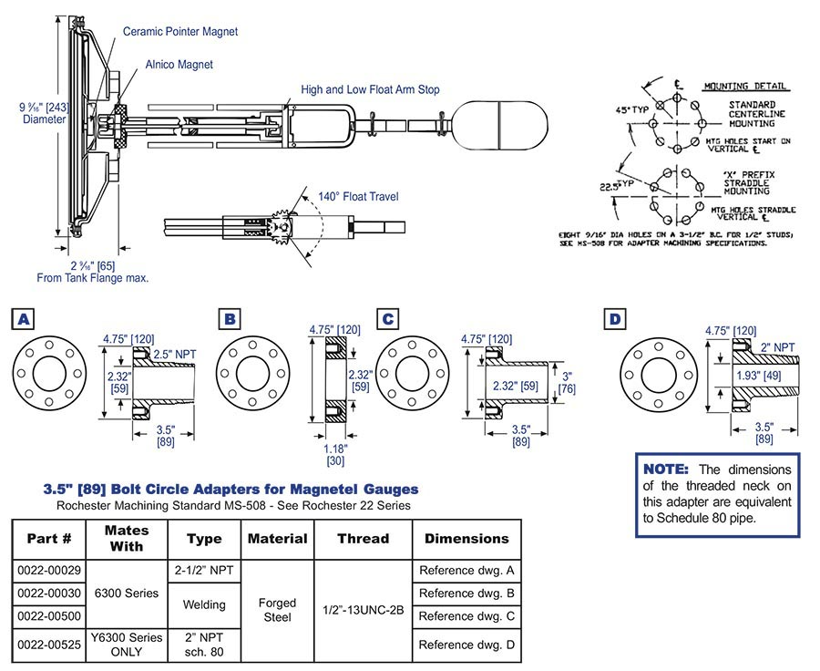 Rochester 6300 Series Magnetel Gauge for Bulk Storage Tanks