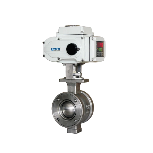 YNTO White Electric Actuator Stainless Steel Wafer-Type V-Port Ball Valve