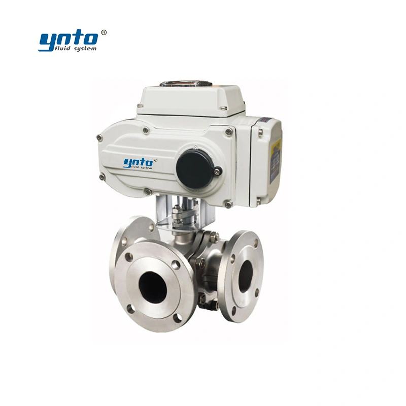 YNTO High-Performance White Three-Way Flanged Ball Valve
