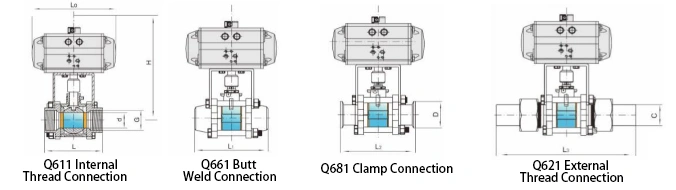 YNTO Integrated Stainless Steel Pneumatic Three-Piece Threaded Ball Valve 
