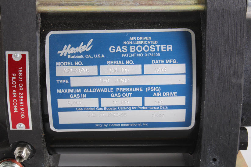 Haskel Model AGT-30/75 Air-Driven Two-Stage Gas Booster