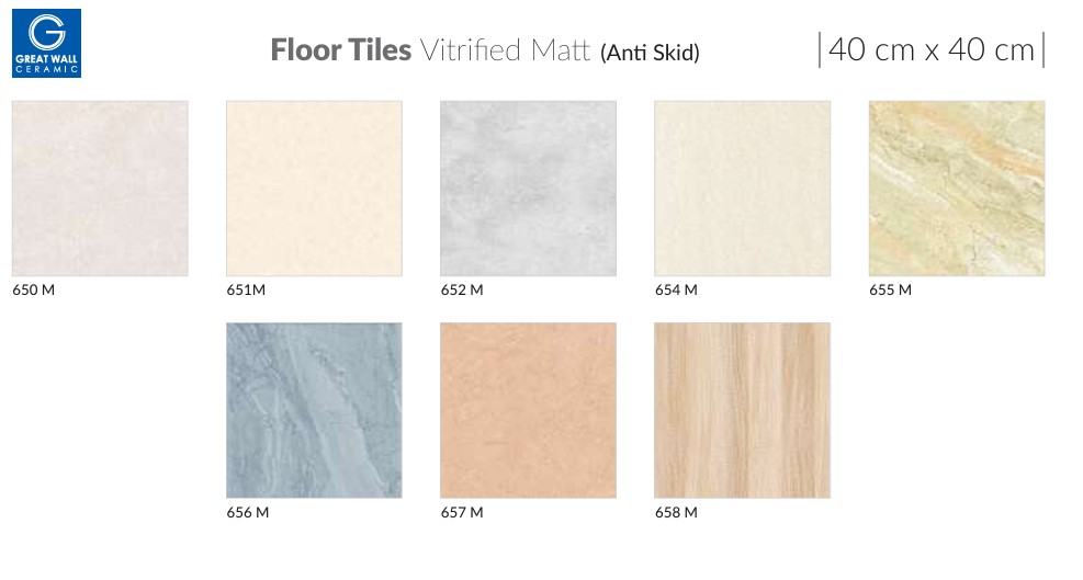 Vitrified Matt Floor Tiles (Anti Skid) - 40x40 cm- 651M-658M-Greta Wall