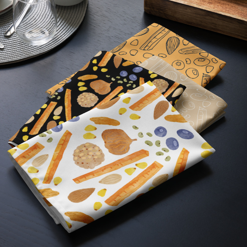 Kitchen Napkin Set - Food Pattern Print (4 Pack)