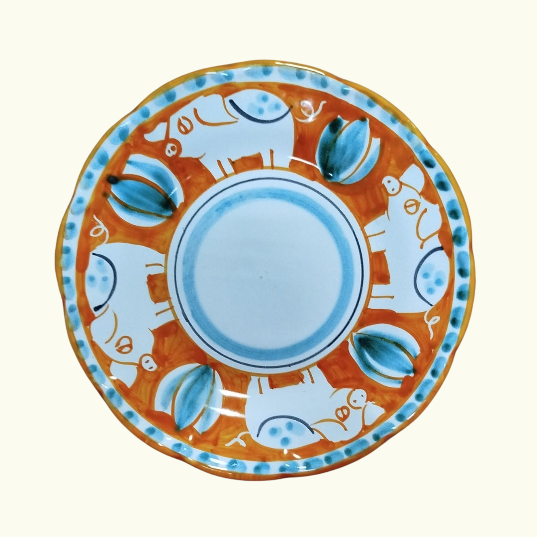 Assiette à dessert - Cochon orange