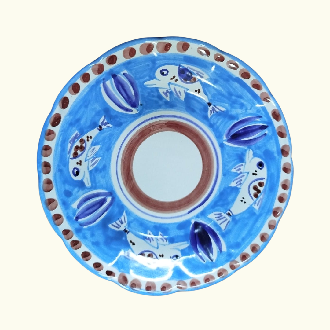 Assiette à dessert - dauphin bleu et marron