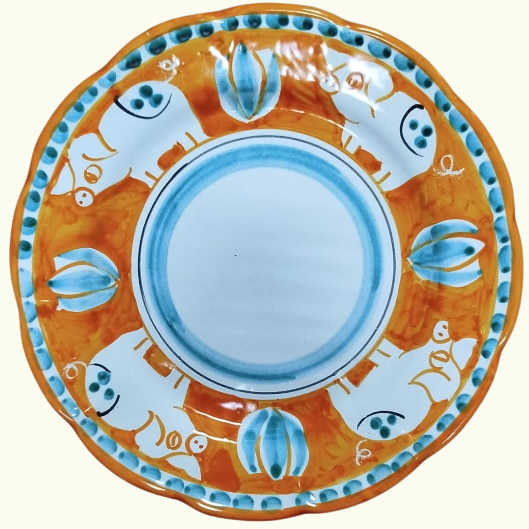 Assiette plate - Cochon orange