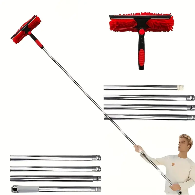  Limpiador de Ventanas Extensible 3.17 m | Doble Función (Seco/Húmedo) y Microfibra Sin Rayas 