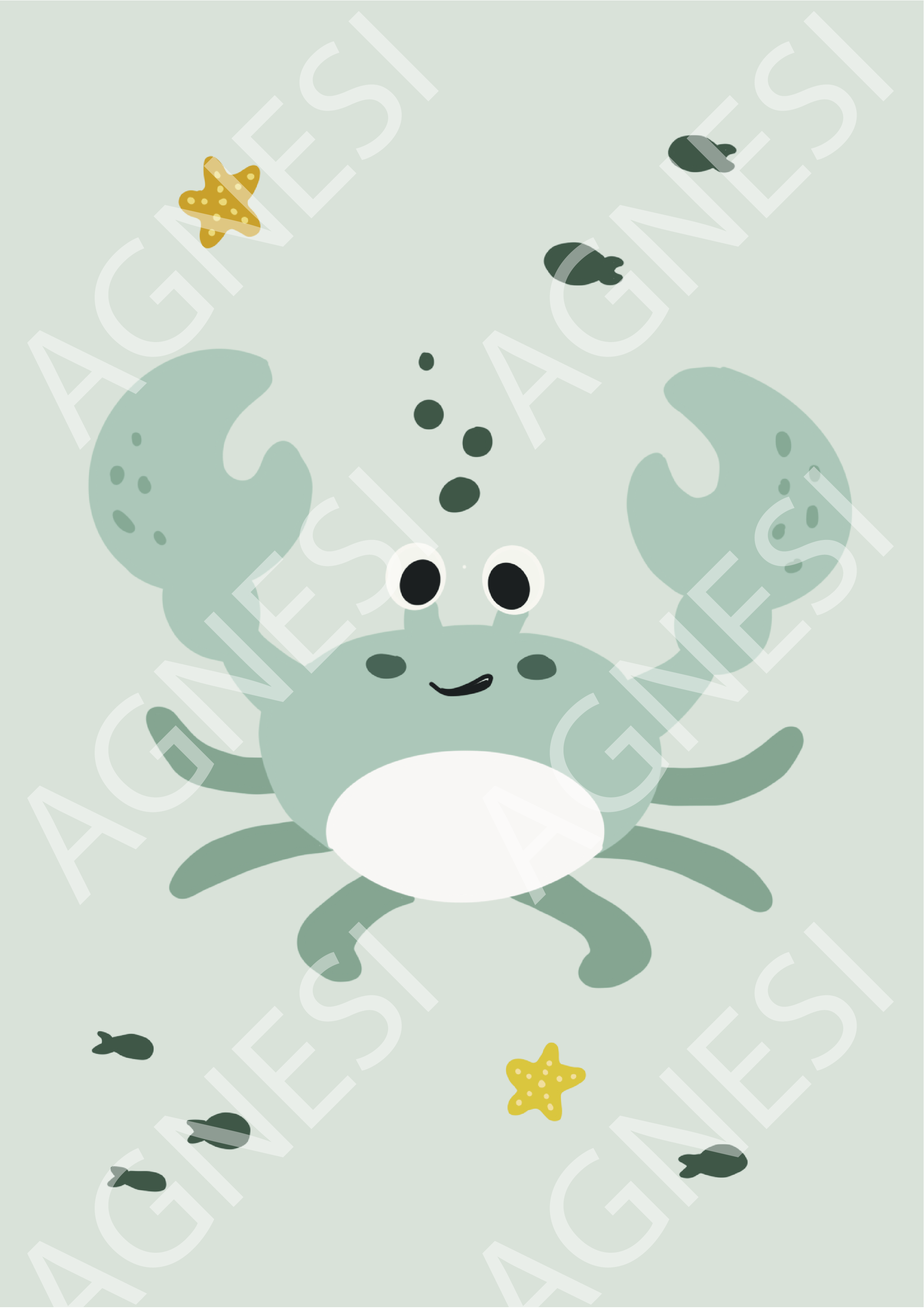 Triptyque animaux aquatiques rose ou vert